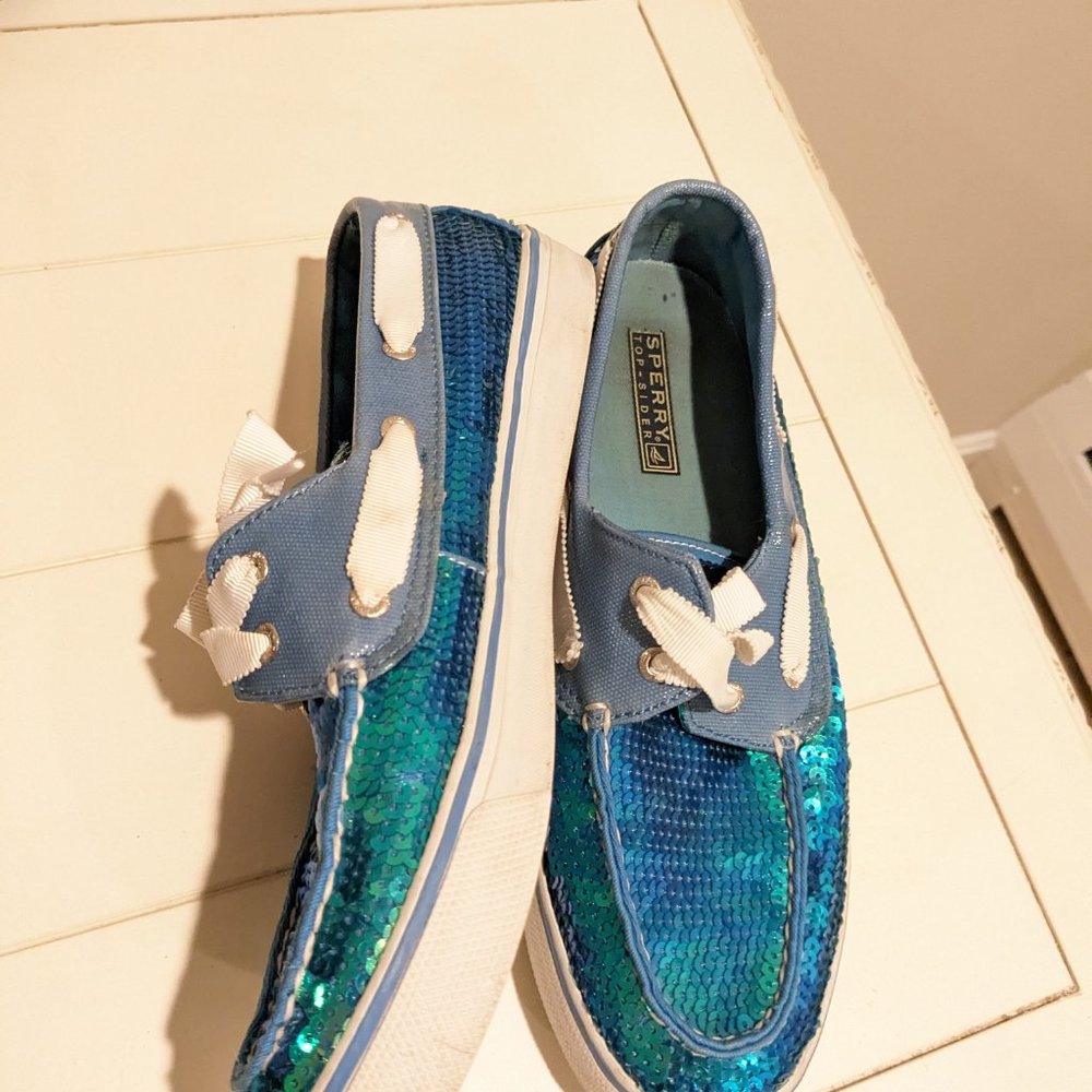 Sperry "Bahama" Blue Sequin Top-sider Boat Shoes  8.5 - Picture 4 of 6